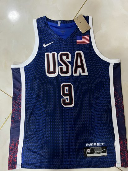 9 Haliburton 2024 USA Team jersey navy with stripe